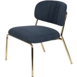 Puur Viken Fauteuil Donkerblauw/goud - Stof - Blauw -Puur Woood Winkel 1000074919 0101