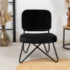 Velvet Fauteuil Jasmijn Zwart - Stof - Zwart -Puur Woood Winkel 1000074957 0101