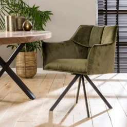 Ramon Eetkamerstoel Velvet - Stof - Groen -Puur Woood Winkel 1000076879 0101