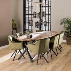 Ramon Eetkamerstoel Velvet - Stof - Groen -Puur Woood Winkel 1000076879 0102