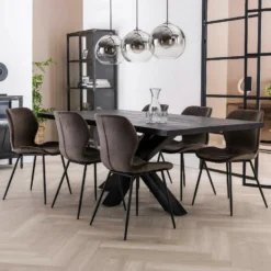 Verona Eetkamerstoel Velvet - Stof - Grijs -Puur Woood Winkel 1000076880 0102