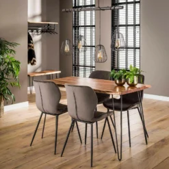 Verona Eetkamerstoel Velvet - Stof - Grijs -Puur Woood Winkel 1000076880 0103