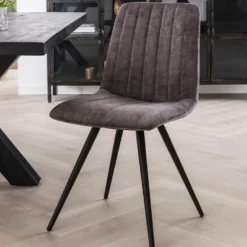 Victor Eetkamerstoel Velvet - Stof - Grijs -Puur Woood Winkel 1000076891 0102