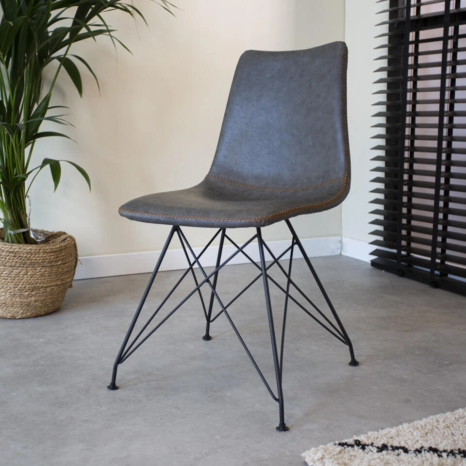 Set Van 2 Eetkamerstoelen Industrieel Viano Antraciet - Kunstleder - Grijs 2 Set Van 2 Eetkamerstoelen Industrieel Viano Antraciet - Kunstleder - Grijs - Afbeelding 2