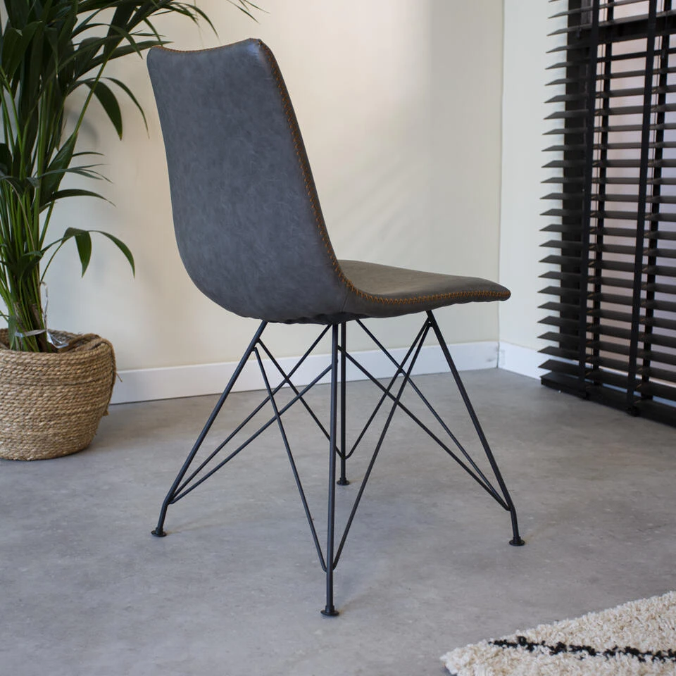 Set Van 2 Eetkamerstoelen Industrieel Viano Antraciet - Kunstleder - Grijs 3 Set Van 2 Eetkamerstoelen Industrieel Viano Antraciet - Kunstleder - Grijs - Afbeelding 3