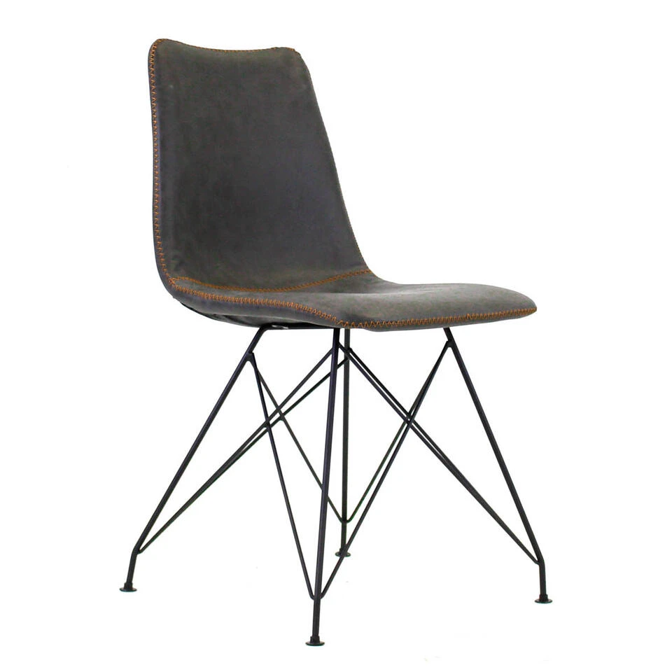 Set Van 2 Eetkamerstoelen Industrieel Viano Antraciet - Kunstleder - Grijs 1 Set Van 2 Eetkamerstoelen Industrieel Viano Antraciet - Kunstleder - Grijs