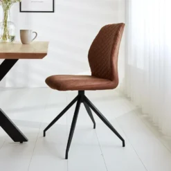 Set Van 2 Eetkamerstoelen Industrieel Grizzly Cognac - Stof - Bruin -Puur Woood Winkel 1000078963 0102