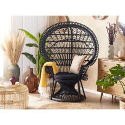 Beliani Fauteuil EMMANUELLE - Zwart Rotan -Puur Woood Winkel 1000080317 0103