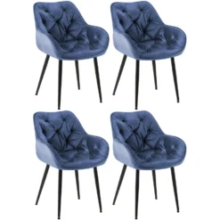 CLP Set Van 4 Eetkamerstoelen Tanna Fluweel Blauw