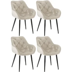 CLP Set Van 4 Eetkamerstoelen Tanna Fluweel Crème