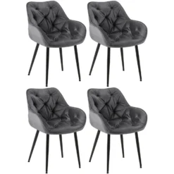 CLP Set Van 4 Eetkamerstoelen Tanna Fluweel Grijs