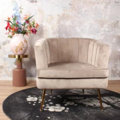 DS4U® Norah Fauteuil Velvet - Stof - Beige -Puur Woood Winkel 1000081202 0103