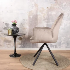 DS4U® Giovanna Eetkamerstoel Velours - Stof - Beige -Puur Woood Winkel 1000081814 0102