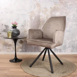 DS4U® Giovanna Eetkamerstoel Velours - Stof - Beige -Puur Woood Winkel 1000081814 0103