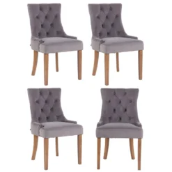 CLP Set Van 4 Eetkamerstoelen Aberdeen Licht Bruin Frame Fluweel Zilverkleurig