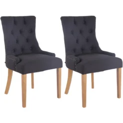 CLP Set Van 2 Eetkamerstoelen Aberdeen Licht Bruin Frame Stof Zwart