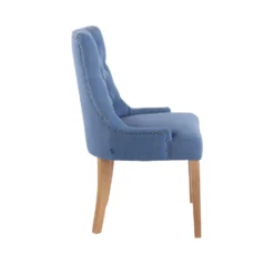 CLP Set Van 2 Eetkamerstoelen Aberdeen Licht Bruin Frame Stof Blauw -Puur Woood Winkel 1000082897 0102