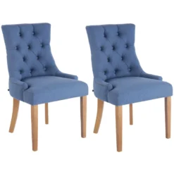 CLP Set Van 2 Eetkamerstoelen Aberdeen Licht Bruin Frame Stof Blauw