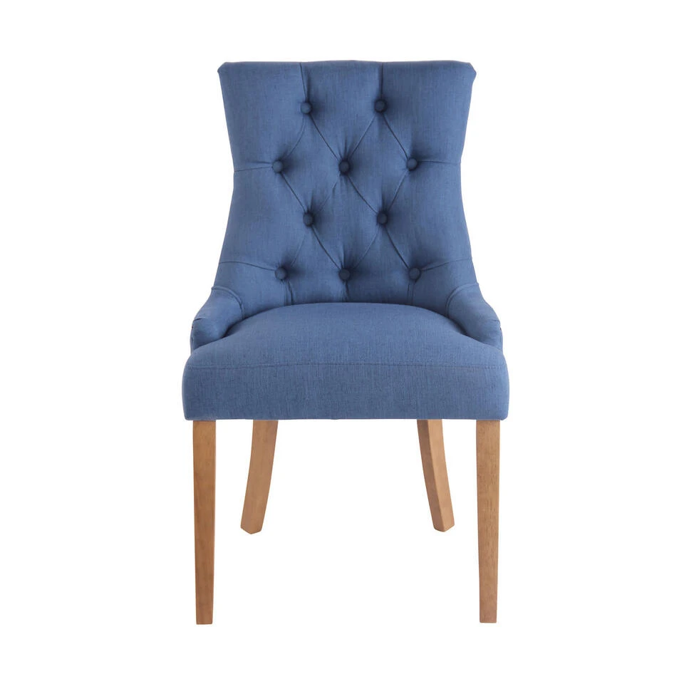 CLP Eetkamerstoel Aberdeen Licht Bruin Frame Stof Blauw 2 CLP Eetkamerstoel Aberdeen Licht Bruin Frame Stof Blauw - Afbeelding 2