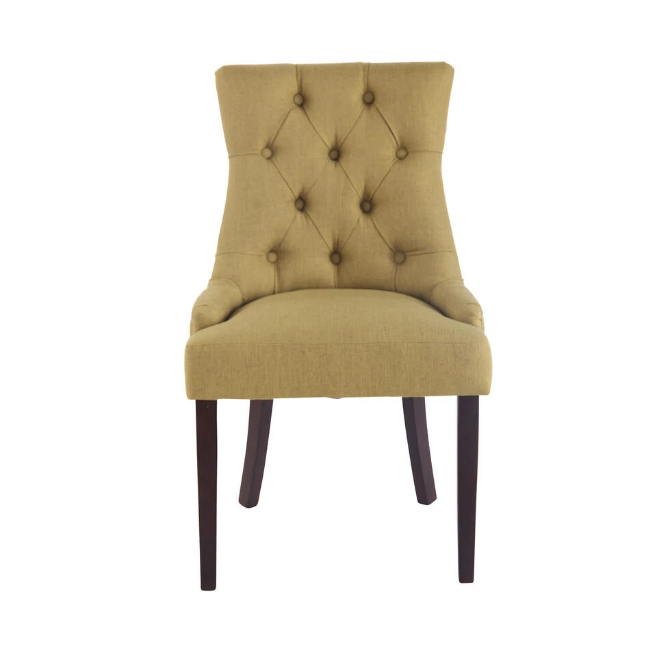 CLP Set Van 2 Eetkamerstoelen Aberdeen Donker Bruin Frame Stof Groen 2 CLP Set Van 2 Eetkamerstoelen Aberdeen Donker Bruin Frame Stof Groen - Afbeelding 2