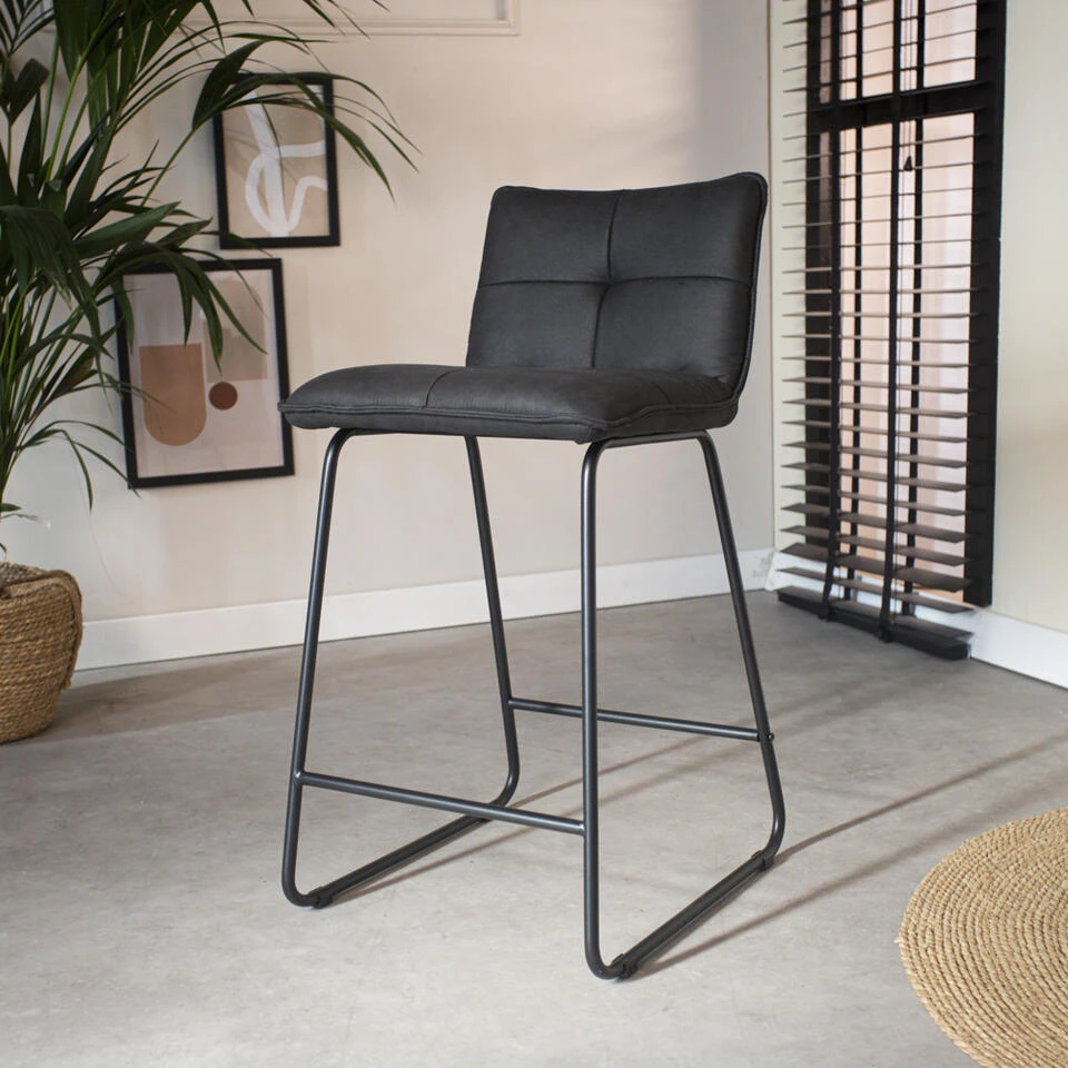 Set Van 2 Barkrukken Industrieel Jelle Antraciet Zithoogte 65 Cm Stof 2 Set Van 2 Barkrukken Industrieel Jelle Antraciet Zithoogte 65 Cm Stof - Afbeelding 2