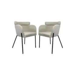 HSM Collection Eetkamerstoel Luca Set Van 2 Wit/Zwart Teddy/Bouclé/Metaal