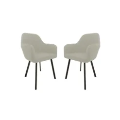 HSM Collection Eetkamerstoel Demi Creme/Zwart Teddy/Metaal Set Van 2