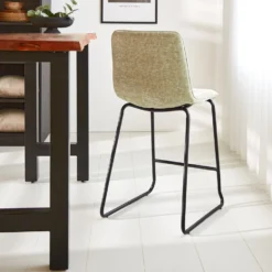 Barkruk Mark Chenille Lichtgroen - Zithoogte 65 Cm - Polyester - Groen -Puur Woood Winkel 1000093704 0102