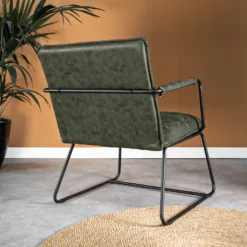 Industriële Fauteuil Hailey Groen Ecoleder - Leder - Groen -Puur Woood Winkel 1000093731 0102