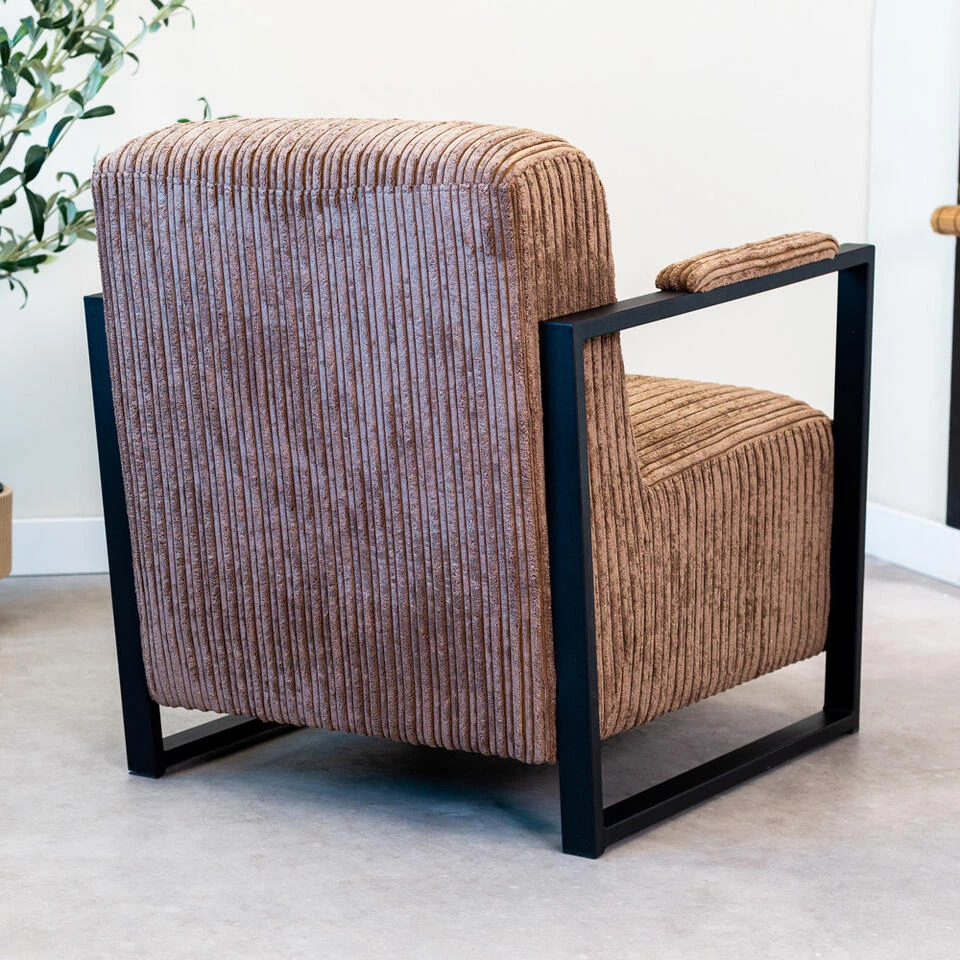 Moderne Fauteuil Madeline Ribstof Bruin - Stof - Grijs 3 Moderne Fauteuil Madeline Ribstof Bruin - Stof - Grijs - Afbeelding 3