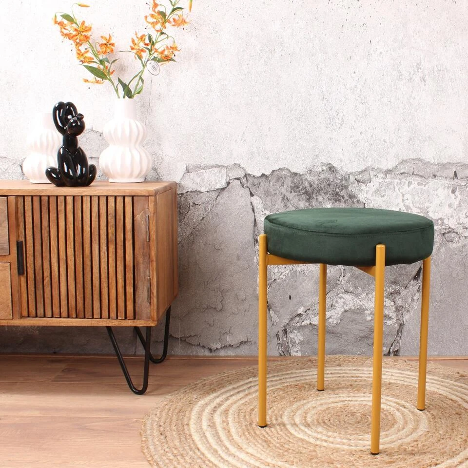 DS4U® Mika Velvet Kruk - Stof - Groen 2 DS4U® Mika Velvet Kruk - Stof - Groen - Afbeelding 2