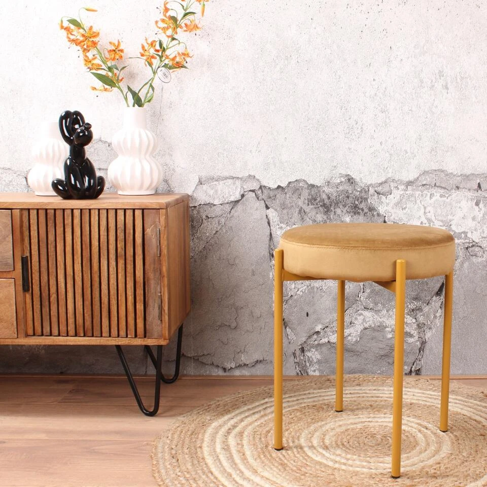 DS4U® Mika Velvet Kruk - Stof - Goudkleurig 2 DS4U® Mika Velvet Kruk - Stof - Goudkleurig - Afbeelding 2