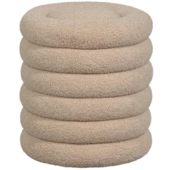 WOOOD Poef Carly - Polyester - Zand - 48x40x40