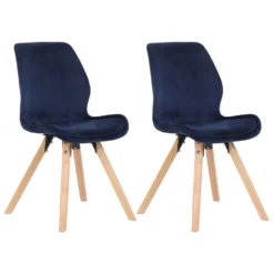 CLP Set Van 2 Eetkamerstoelen Luna Fluweel Blauw