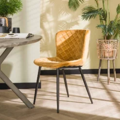Valencia Eetkamerstoel Velvet - Stof - Goudkleurig -Puur Woood Winkel 1000095331 0102