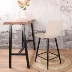 DS4U® Gaby Barkruk 65cm - Stof - Taupe -Puur Woood Winkel 1000096493 0104