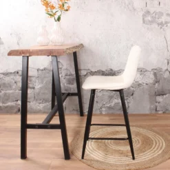 DS4U® Gaby Barkruk 65cm - Stof - Wit -Puur Woood Winkel 1000096495 0103