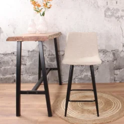 DS4U® Gaby Barkruk 75cm - Stof - Taupe -Puur Woood Winkel 1000096497 0103