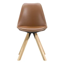 Eetkamerstoel Senja - Lederlook - Cognac - Naturel Hout