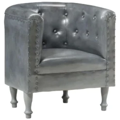 VidaXL Kuipstoel Echt Leer Grijs