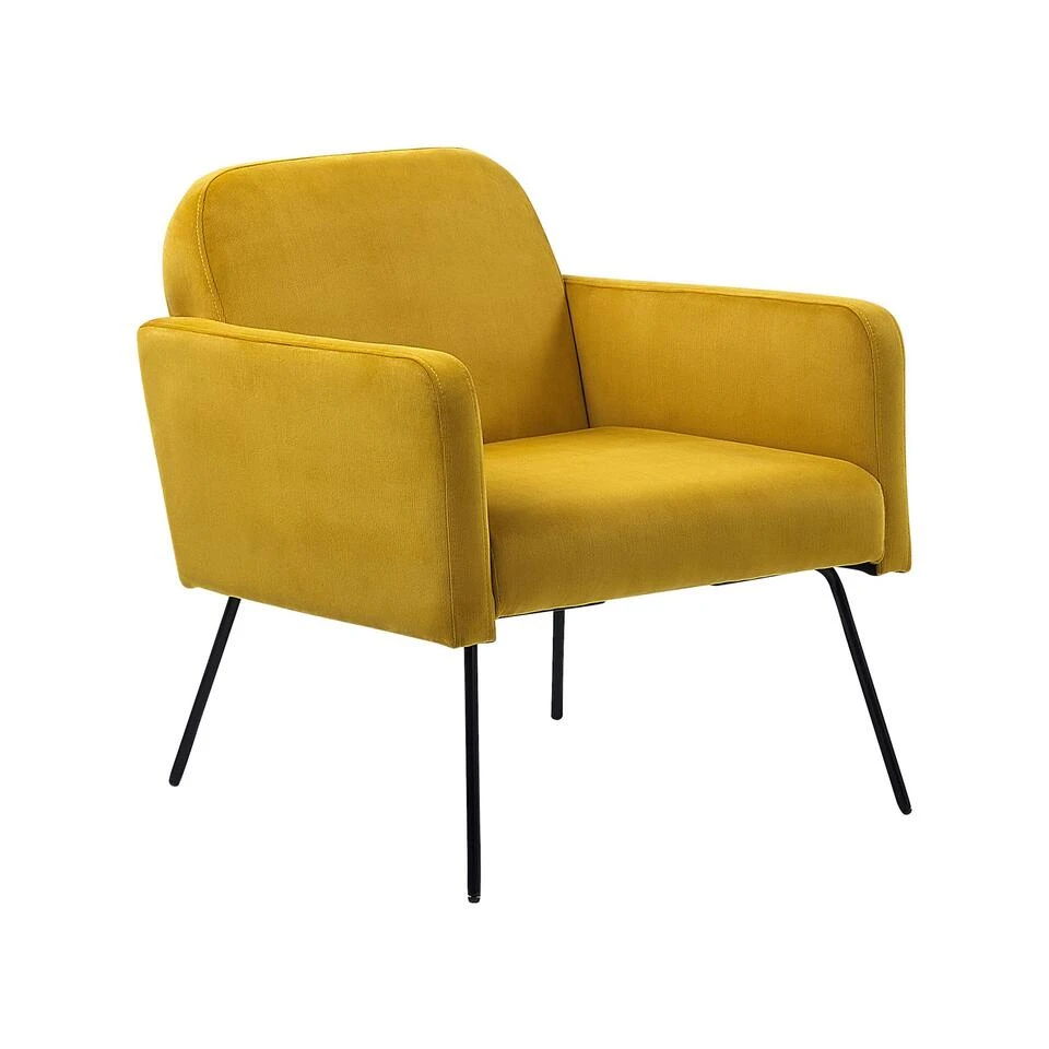 Beliani Fauteuil NARKEN - Geel Fluweel 1 Beliani Fauteuil NARKEN - Geel Fluweel