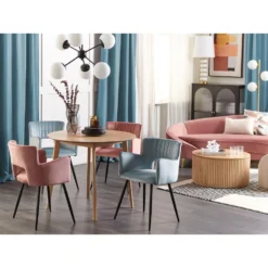 Beliani Eetkamerstoel SANILAC - Blauw Fluweel -Puur Woood Winkel 134472f9640c45a196f4c1f9fd9522fe