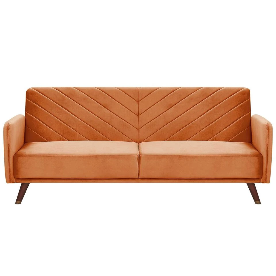 Beliani Driezitsbank - SENJA Oranje Fluweel 1 Beliani Driezitsbank - SENJA Oranje Fluweel