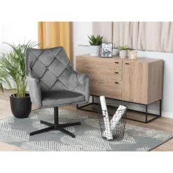 Beliani Fauteuil VAKSALA - Grijs Fluweel -Puur Woood Winkel 1853c4e1274d4d17b0c504c072603b0e