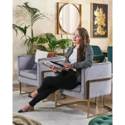 Beliani Fauteuil SIRKKA - Grijs Fluweel -Puur Woood Winkel 30f4df5b83334a909cd596f83d915bb8