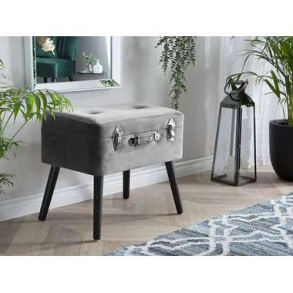 Beliani Hocker MALLARD - Grijs Fluweel 2 Beliani Hocker MALLARD - Grijs Fluweel - Afbeelding 2