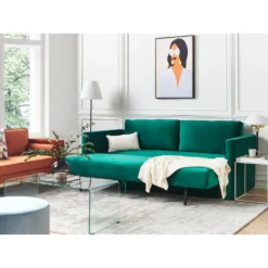 Beliani Driezitsbank - EKSJO Groen Fluweel -Puur Woood Winkel 544e3e67f6fb48afb9ac8f7dfeb27896