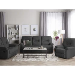 Beliani Fauteuil BERGEN - Grijs Polyester -Puur Woood Winkel 54bfbad025954851b0e15c8e7985f49a