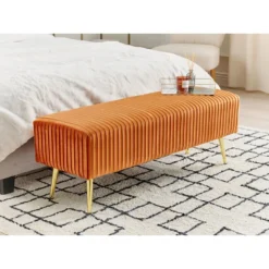 Beliani Hocker PATERSON - Oranje Fluweel -Puur Woood Winkel 568d7f4dbea14f1bb330ca4a693862da
