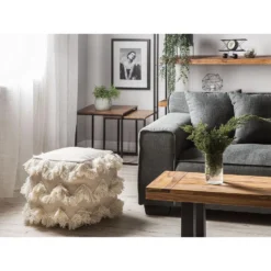 Beliani Poef NASHIK - Beige Katoen, Wol -Puur Woood Winkel 58ed8397fb0d45e28b3efcc193b9063e